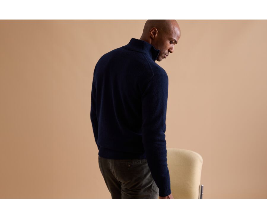 Mottled Navy and Hazelnut half-zip wool jumper - KEYDEN