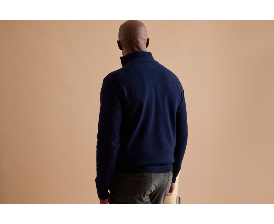 Mottled Navy and Hazelnut half-zip wool jumper - KEYDEN