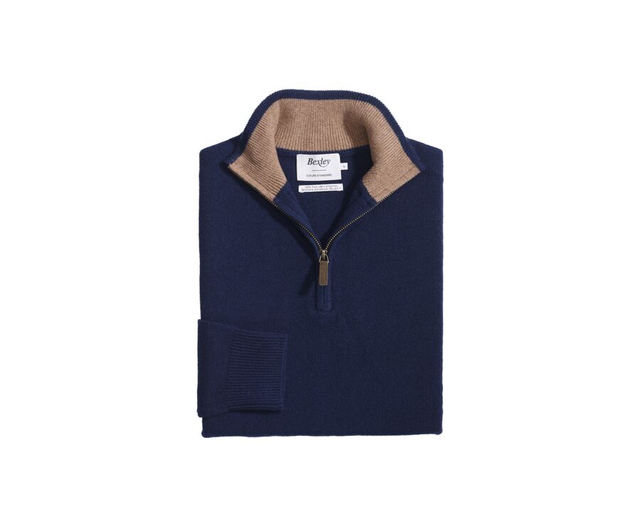 Mottled Navy and Hazelnut half-zip wool jumper - KEYDEN