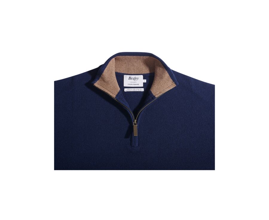 Mottled Navy and Hazelnut half-zip wool jumper - KEYDEN