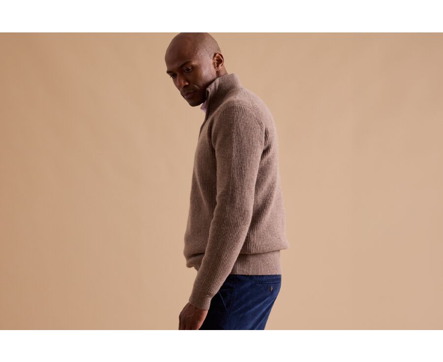 Brown Melange half-zip wool jumper - KENTHAN