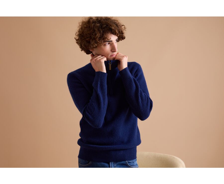Navy Blue half-zip wool jumper - KENTHAN
