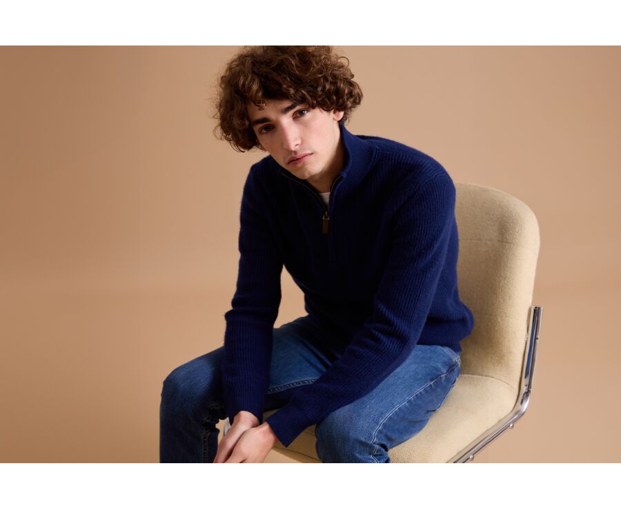 Navy Blue half-zip wool jumper - KENTHAN