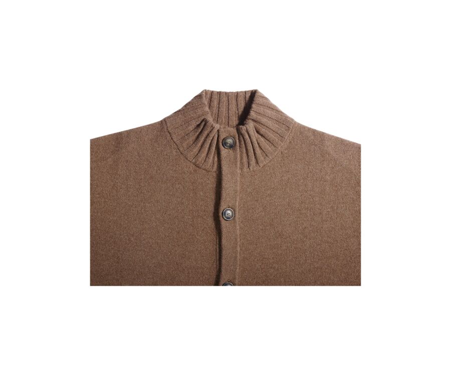 Melange Hazelnut Buttoned High Collar Cardigan - KIMSEY