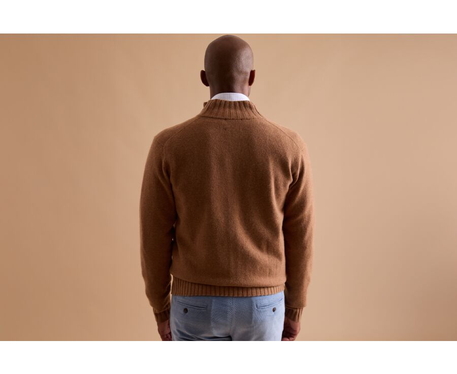 Melange Hazelnut Buttoned High Collar Cardigan - KIMSEY