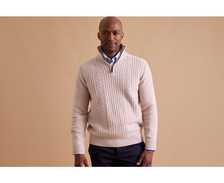 Light Beige half-zip wool jumper - KENLEY