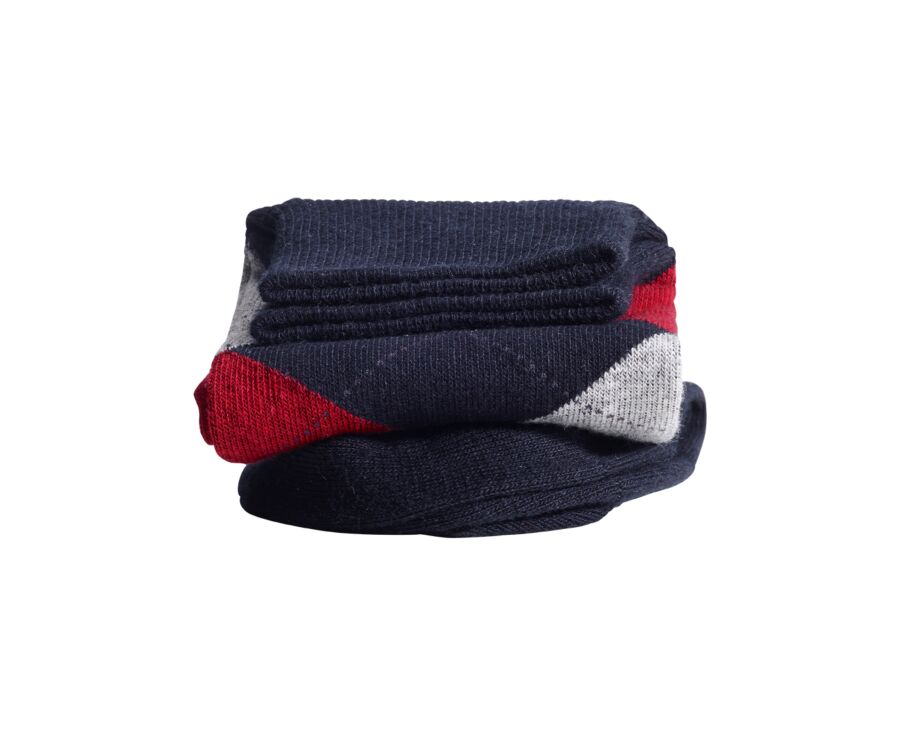 Thick cotton socks with diamond pattern Navy and Red