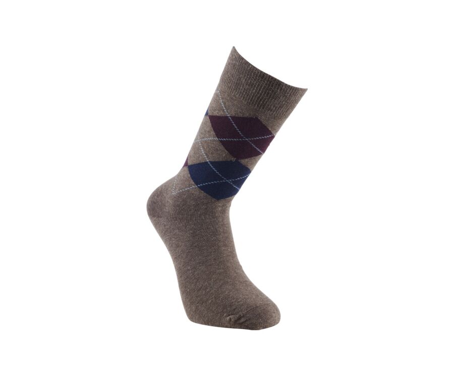 Thick cotton socks with diamond pattern Taupe and Burgundy