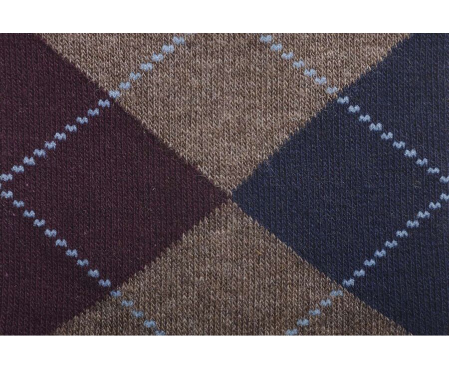Thick cotton socks with diamond pattern Taupe and Burgundy