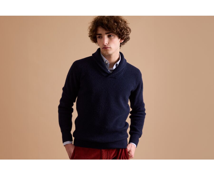 Men's wool Shawl collar jumper Navy - KELLAN