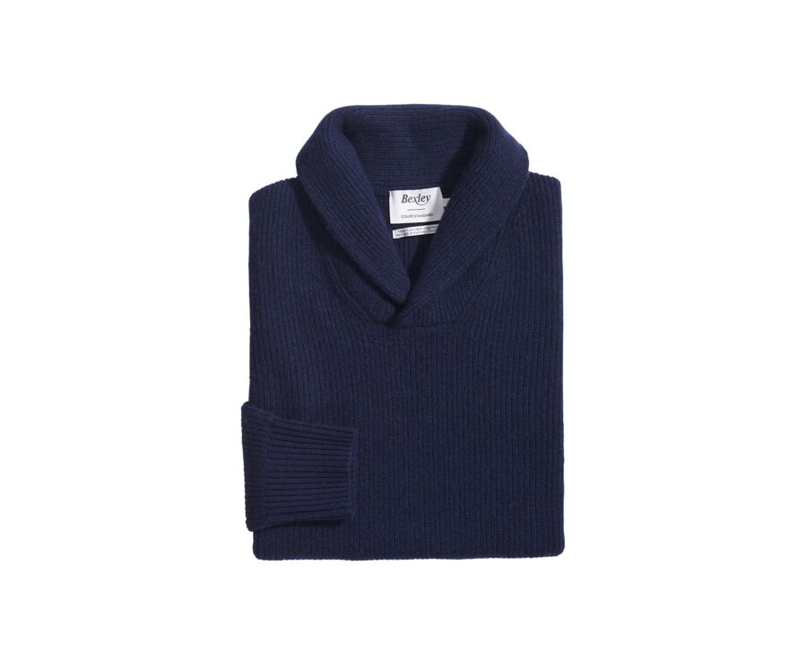 Men's wool Shawl collar jumper Navy - KELLAN