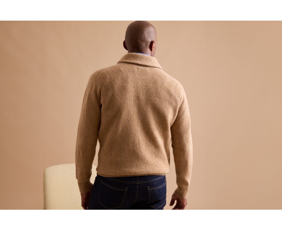 Men's wool Shawl collar jumper Dark Beige Melange - KELLAN