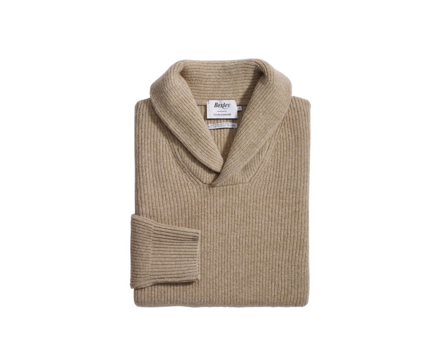 Men's wool Shawl collar jumper Dark Beige Melange - KELLAN