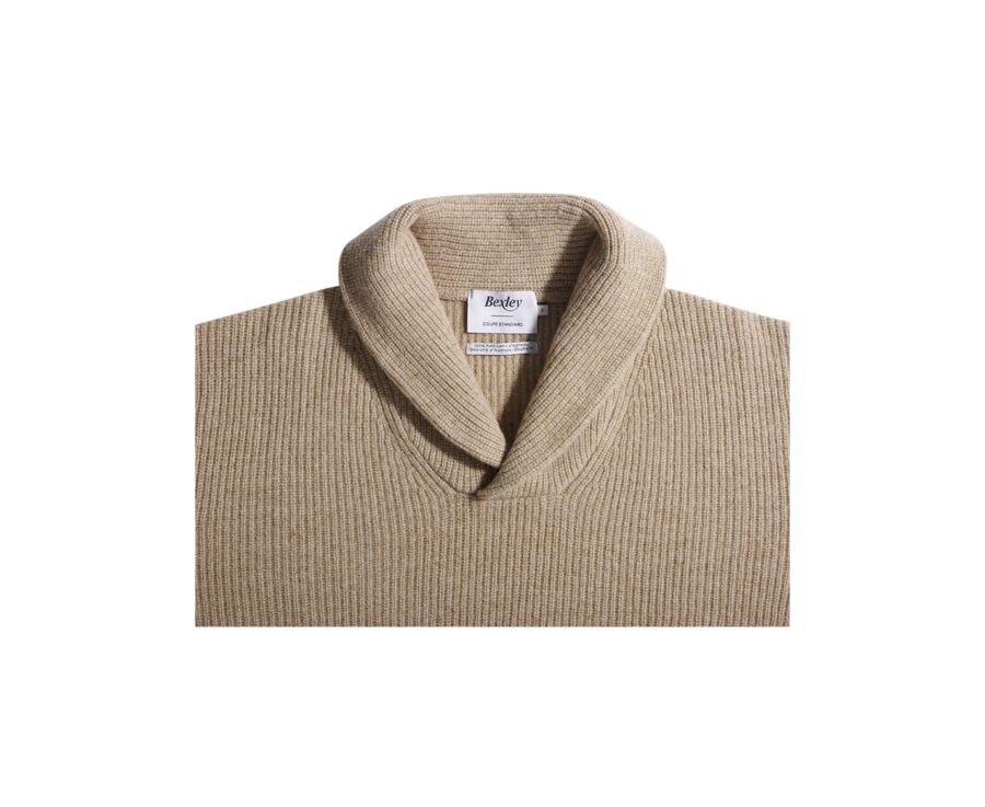 Men's wool Shawl collar jumper Dark Beige Melange - KELLAN