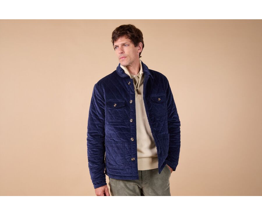 Men's Navy Velvet Quilted Jacket - FILIBERT