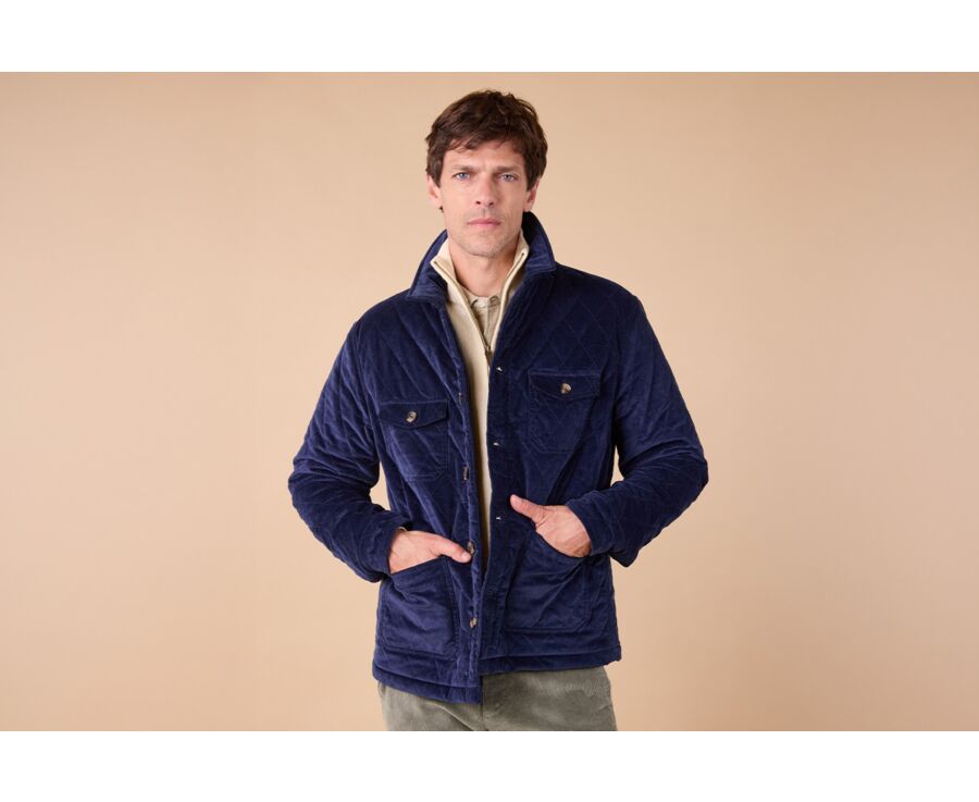 Men's Navy Velvet Quilted Jacket - FILIBERT
