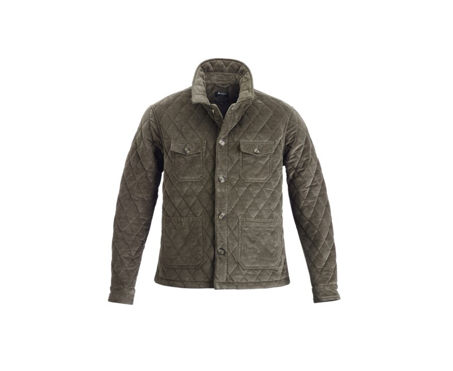 Men's Dark Olive Velvet Quilted Jacket - FILIBERT