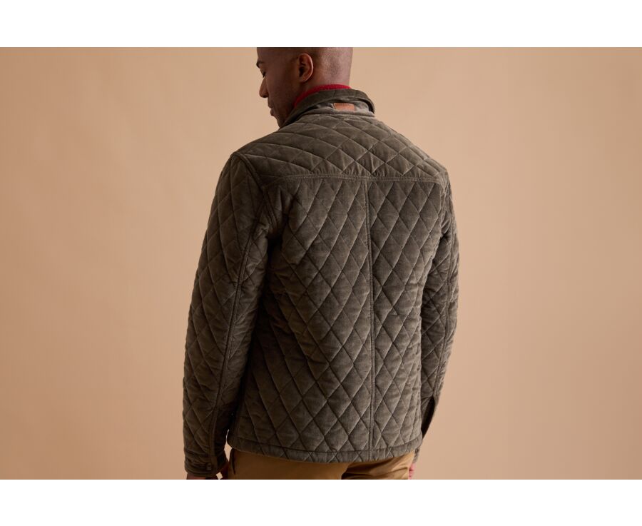 Men's Dark Olive Velour Quilted Jacket - FILIBERT