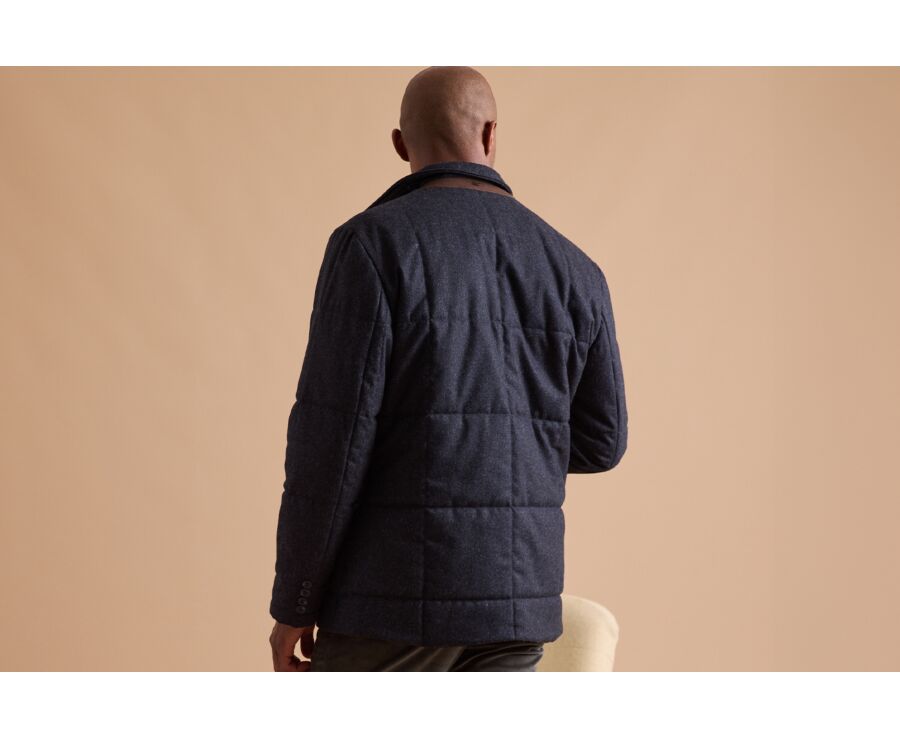 Dark Blue Melange Quilted Jacket - THÉOPHILE