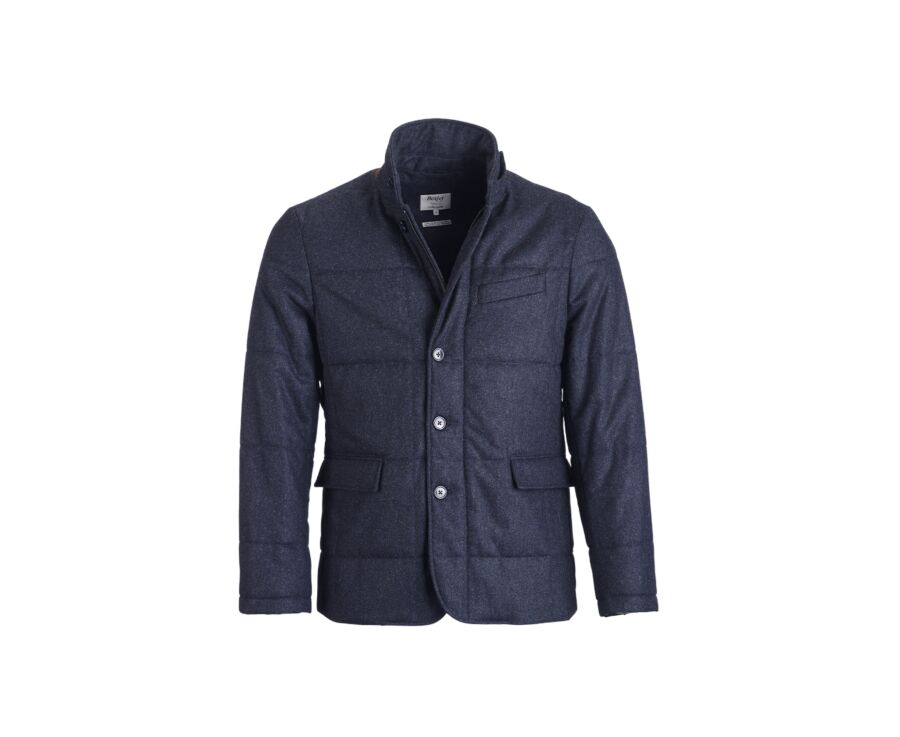 Dark Blue Melange Quilted Jacket - THÉOPHILE