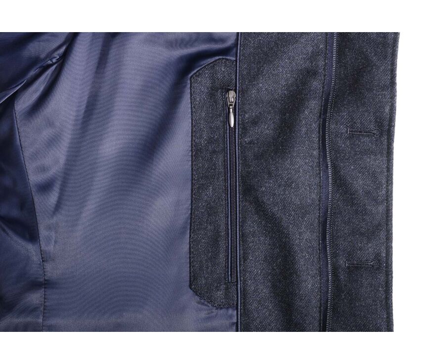 Dark Blue Melange Quilted Jacket - THÉOPHILE