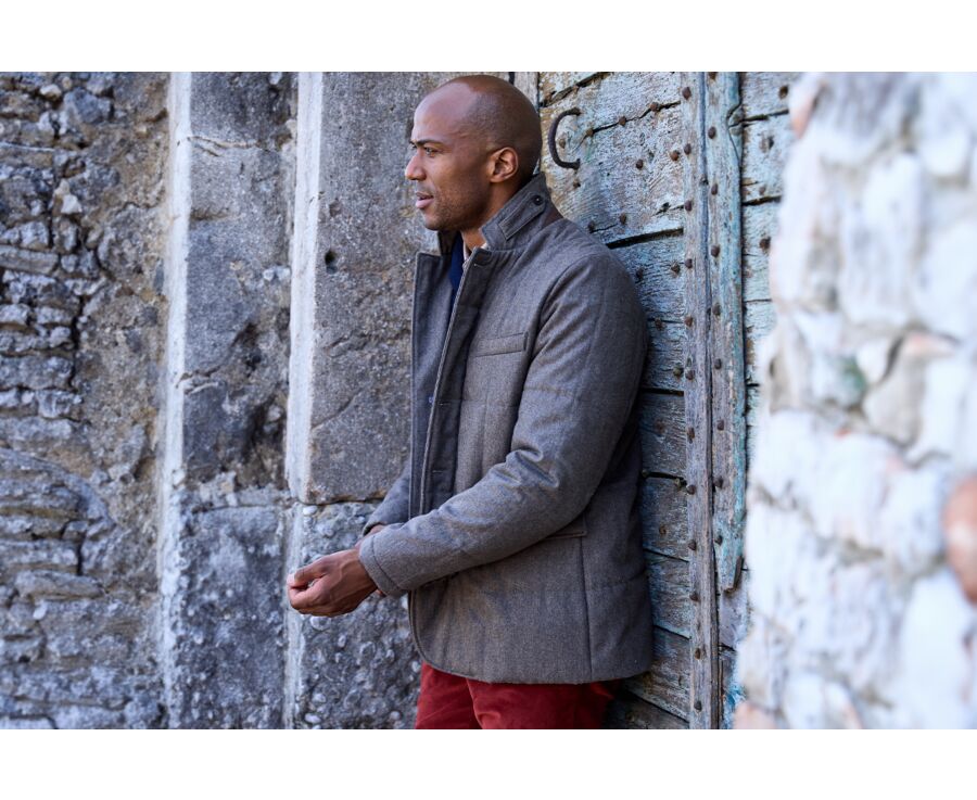 Dark Taupe melange Quilted Jacket - THÉOPHILE