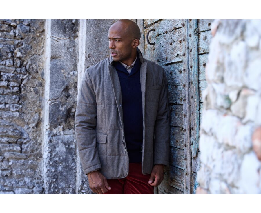 Dark Taupe melange Quilted Jacket - THÉOPHILE