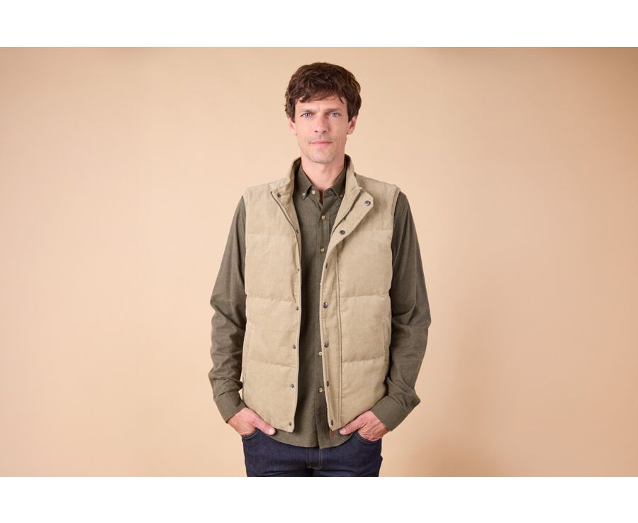 Light Olive Corduroy Down Gilet - HILMAR