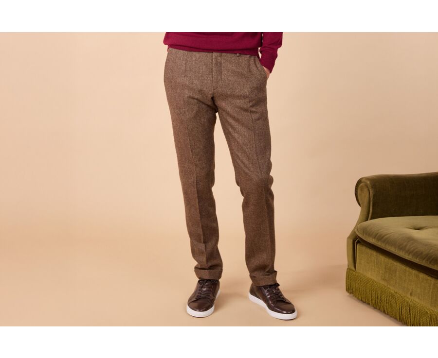 Brown Herringbone Men's Dress Trousers - LAURIAN