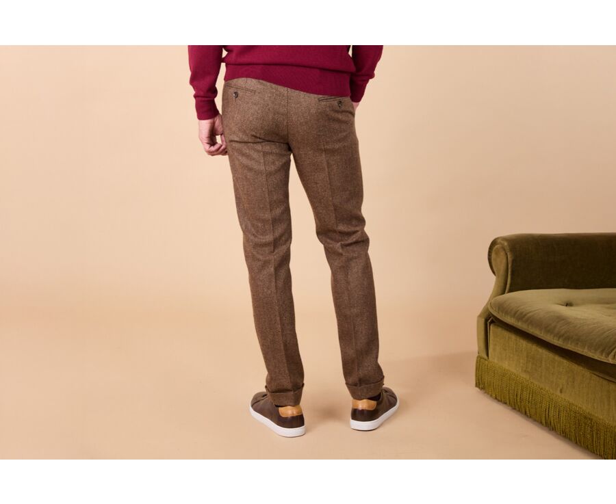 Brown Herringbone Men's Dress Trousers - LAURIAN