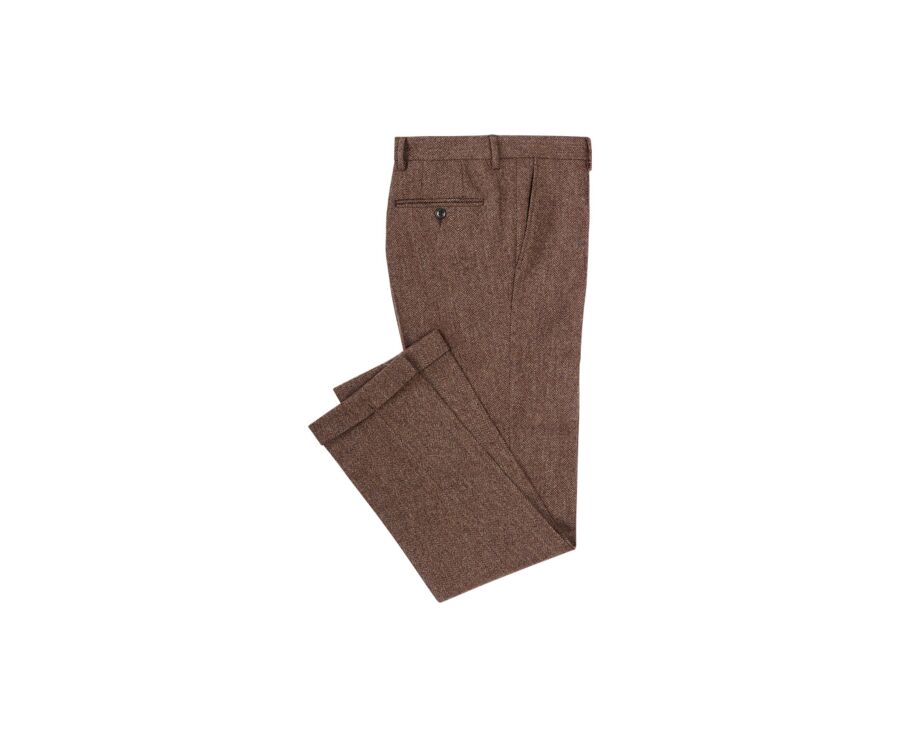 Brown Herringbone Men's Dress Trousers - LAURIAN