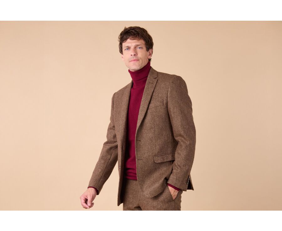 Men's Brown Herringbone Suit Blazer - LAURIAN