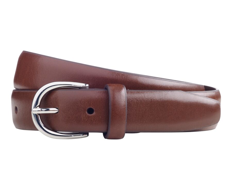 Patina Cognac leather belt for men - SANDGATE SILVER