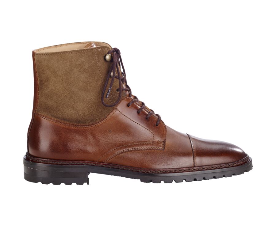 Patinated Cognac and Taupe lace-up Boots Derby shoes - IRVING II GOMME