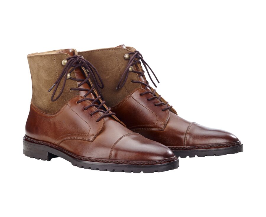Patinated Cognac and Taupe lace-up Boots Derby shoes - IRVING II GOMME