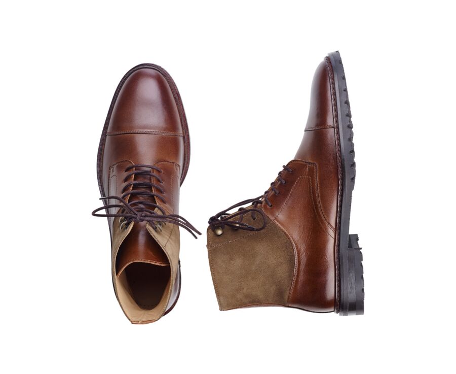 Patinated Cognac and Taupe lace-up Boots Derby shoes - IRVING II GOMME