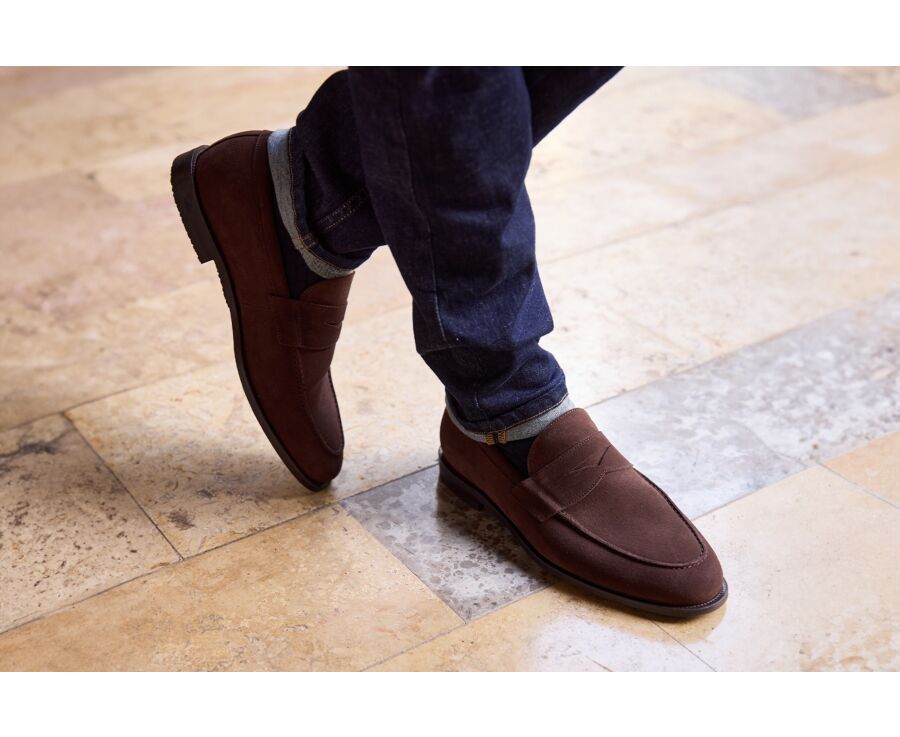 Brown suede men's loafers - DERYBROOK