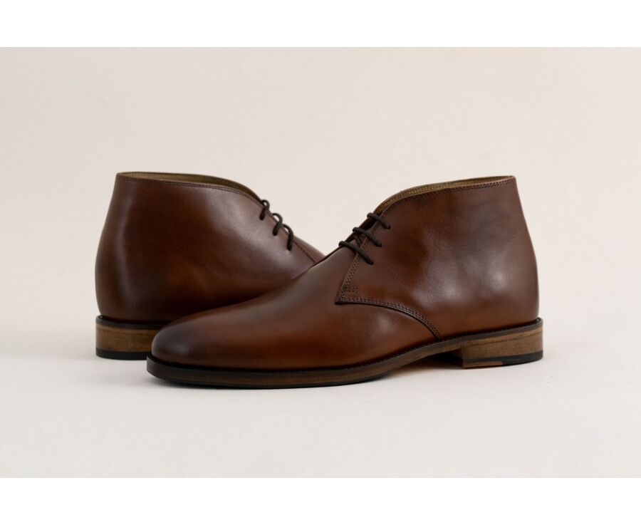 Patina Cognac Men's leather Low Boots  - DOVAM PATIN
