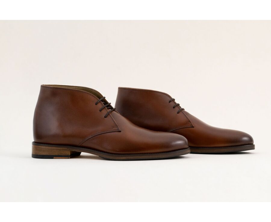 Patina Cognac Men's leather Low Boots  - DOVAM PATIN