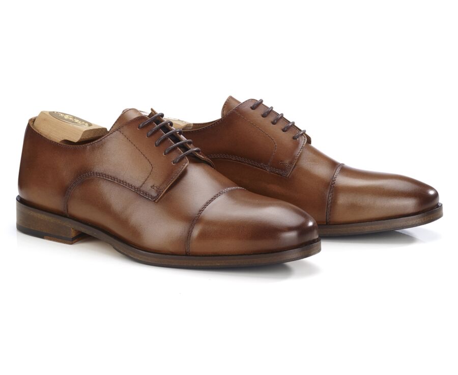 Men's Derbies Patina Cognac leather sole with rubber pad - MAYWELL PATIN