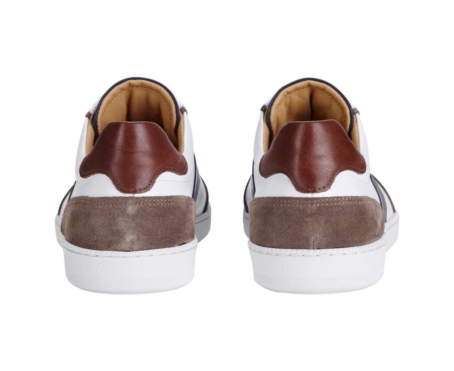 White Chocolate and Navy Men's leather Trainers - BALLAARA
