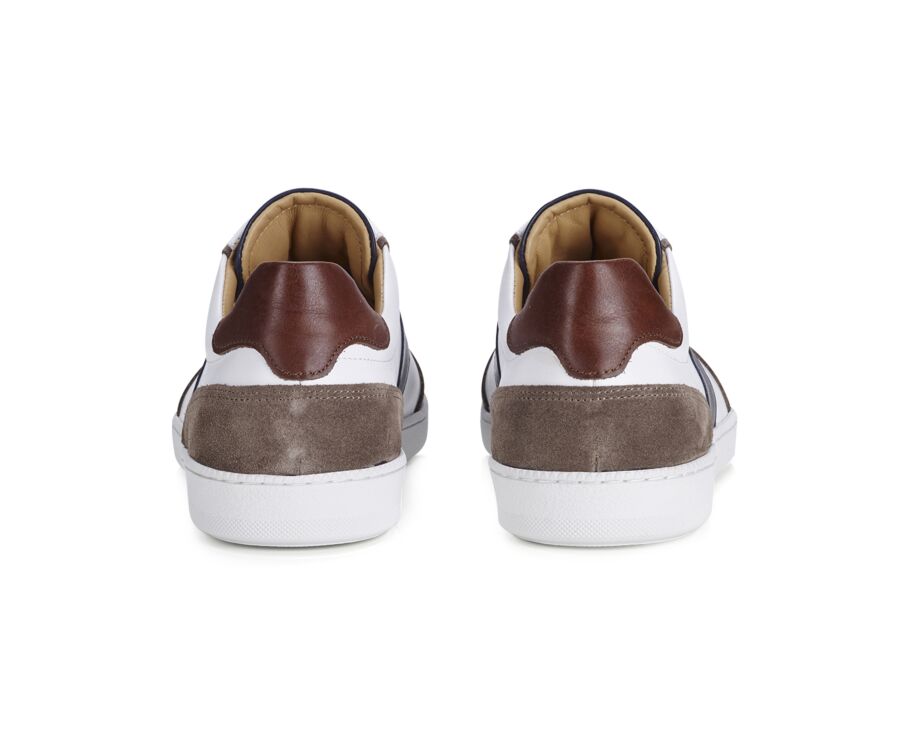 White Chocolate and Navy Men's leather Trainers - BALLAARA