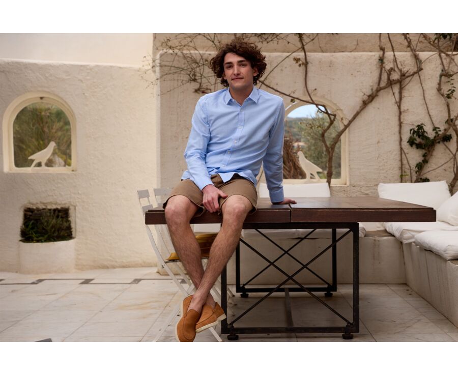 Sky Blue Cotton Linen Shirt - THEONEL