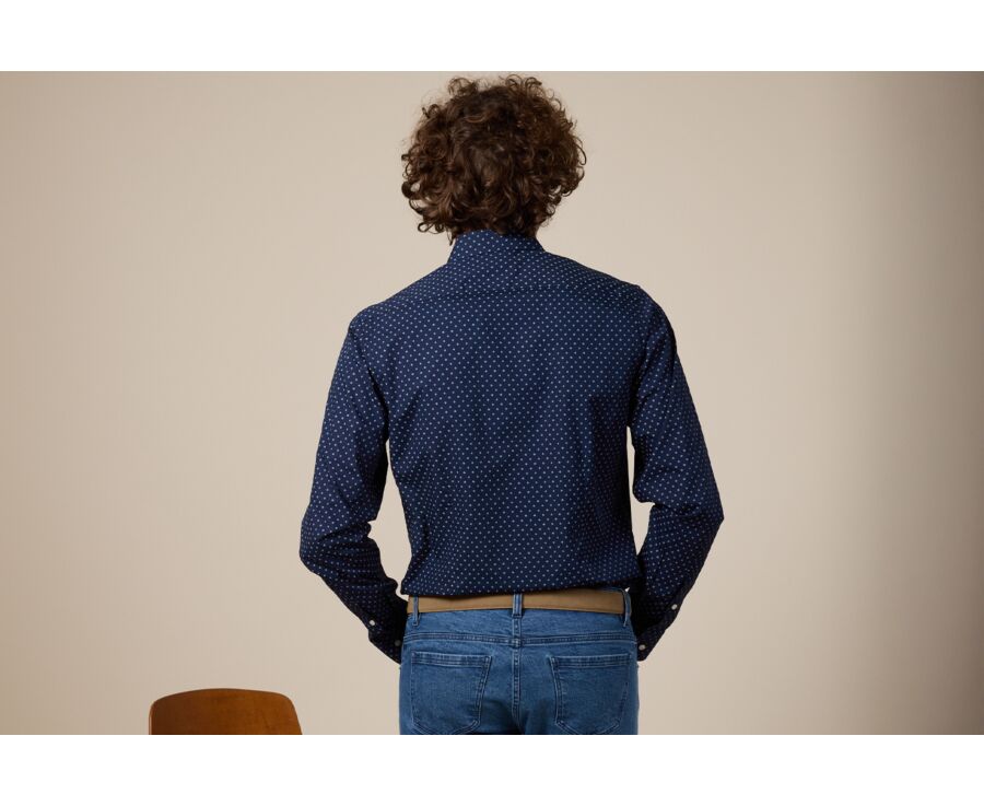 Navy Blue shirt with white prints - Straight collar - ALPHIDE