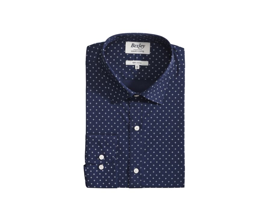 Navy Blue shirt with white prints - Straight collar - ALPHIDE