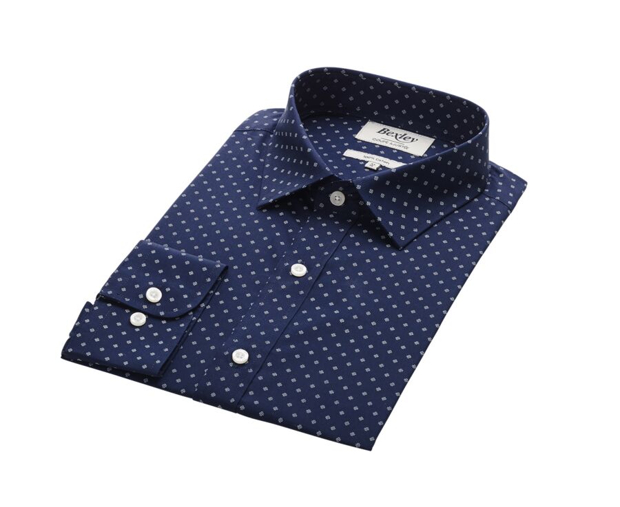 Navy Blue shirt with white prints - Straight collar - ALPHIDE