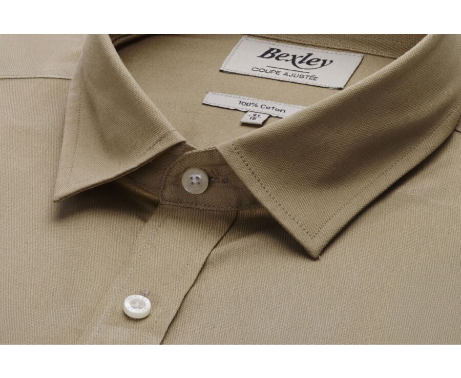 Beige Textured Cotton Shirt - French Collar - TILMOND