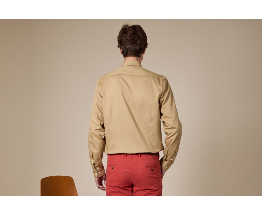 Beige Textured Cotton Shirt - French Collar - TILMOND