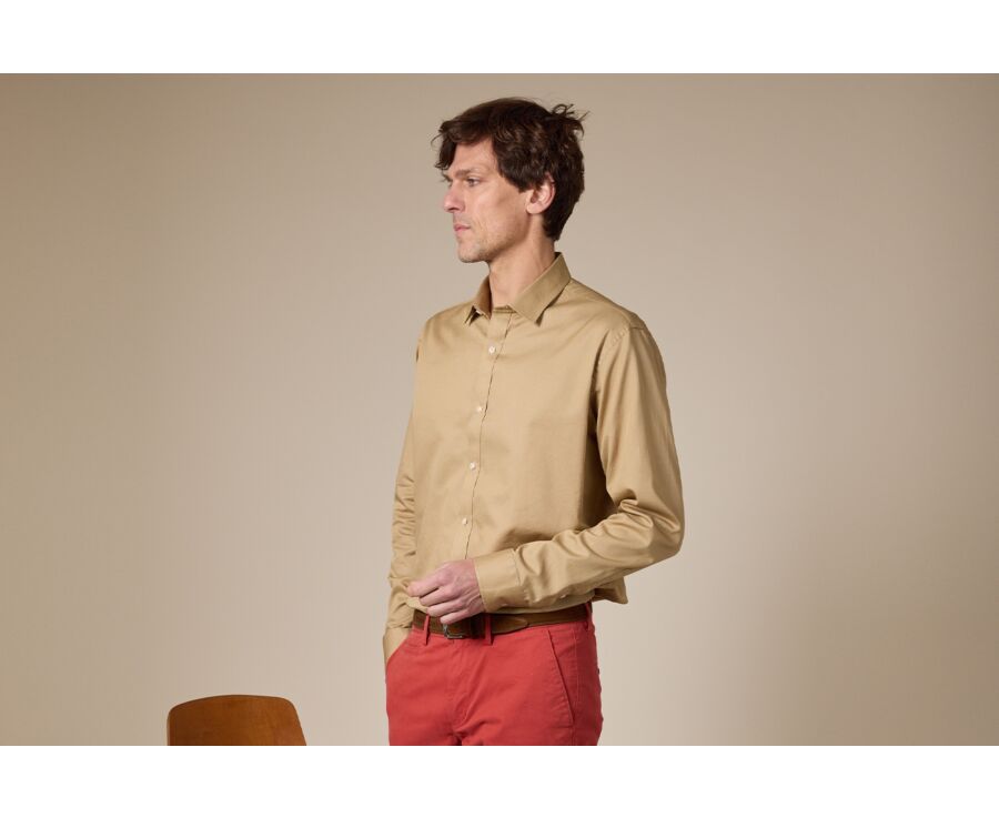 Beige Textured Cotton Shirt - French Collar - TILMOND