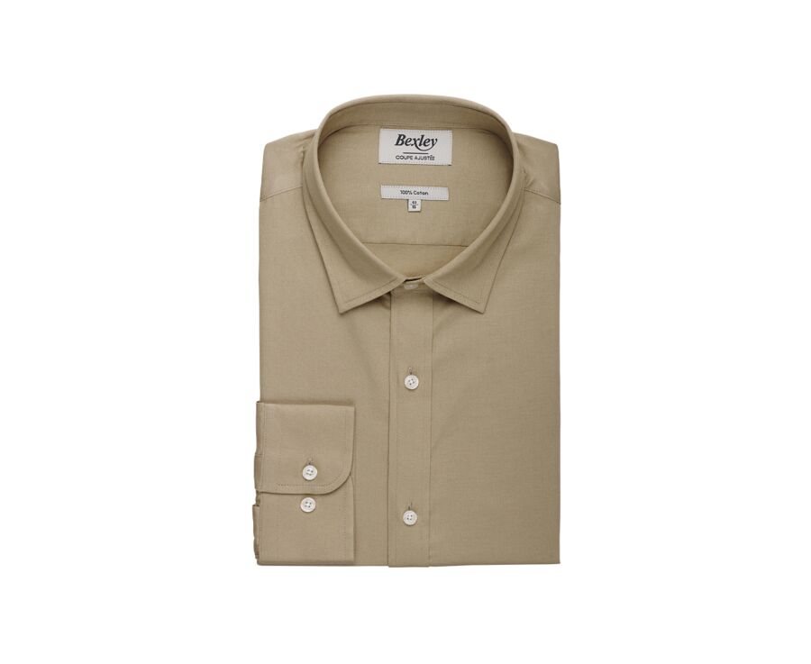 Beige Textured Cotton Shirt - French Collar - TILMOND